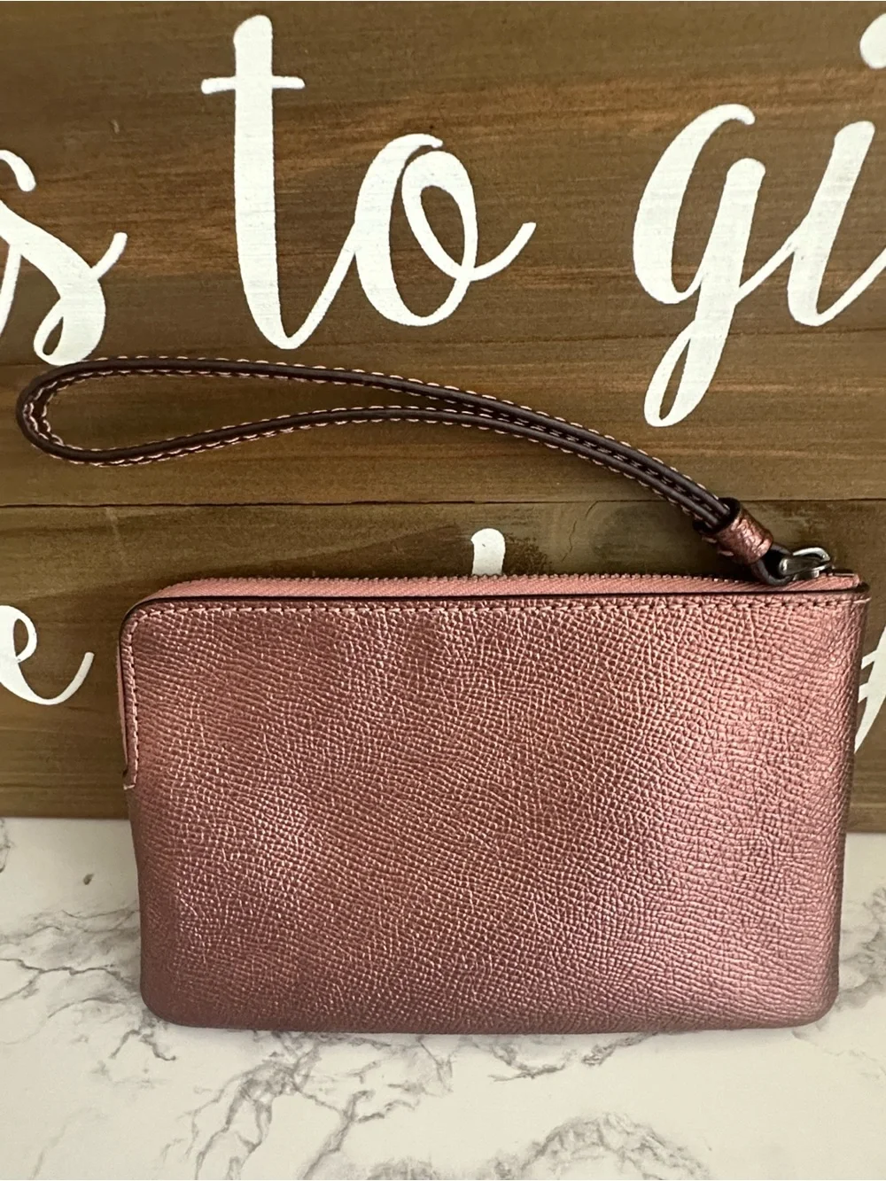 Coach  Zip Wristlet-Metallic Dark Blush